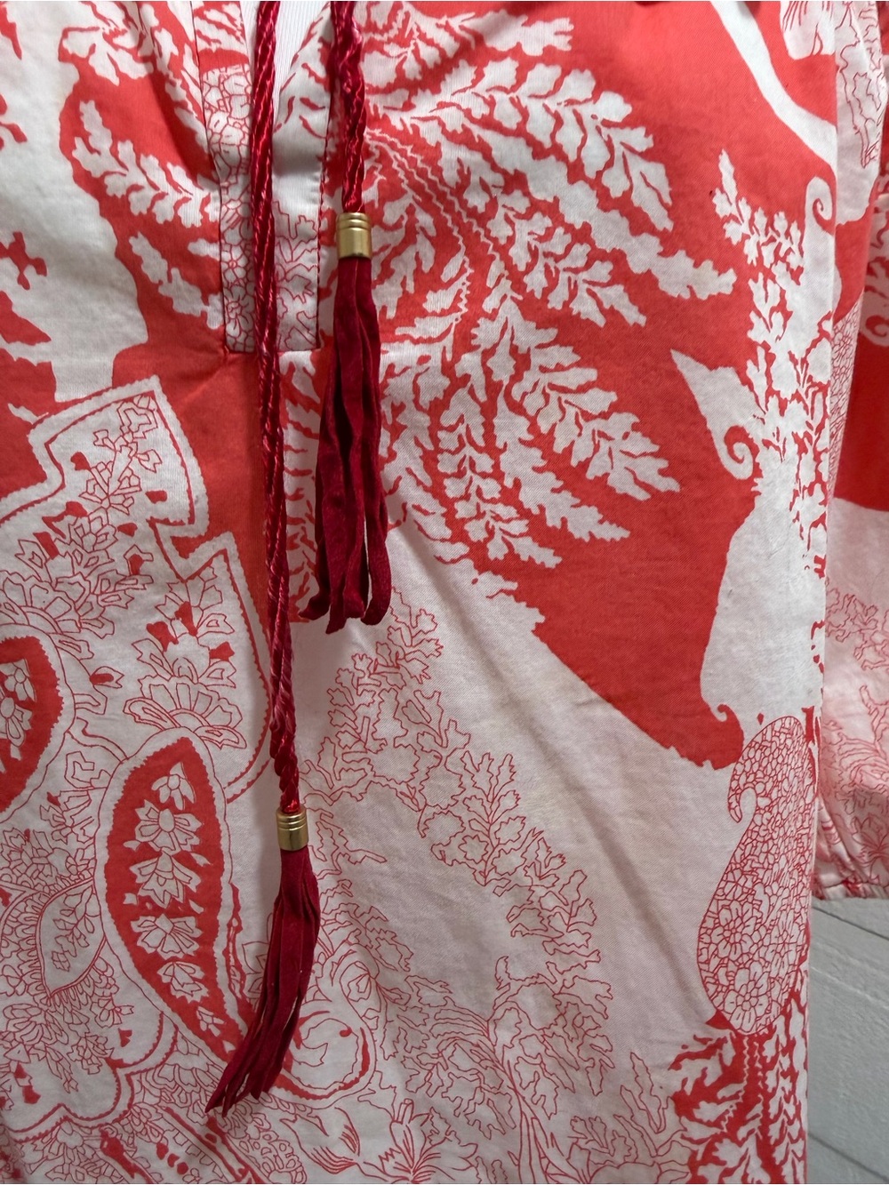 Etcetera Coral and White Floral Tie-Front Tunic - Picture 3 of 7